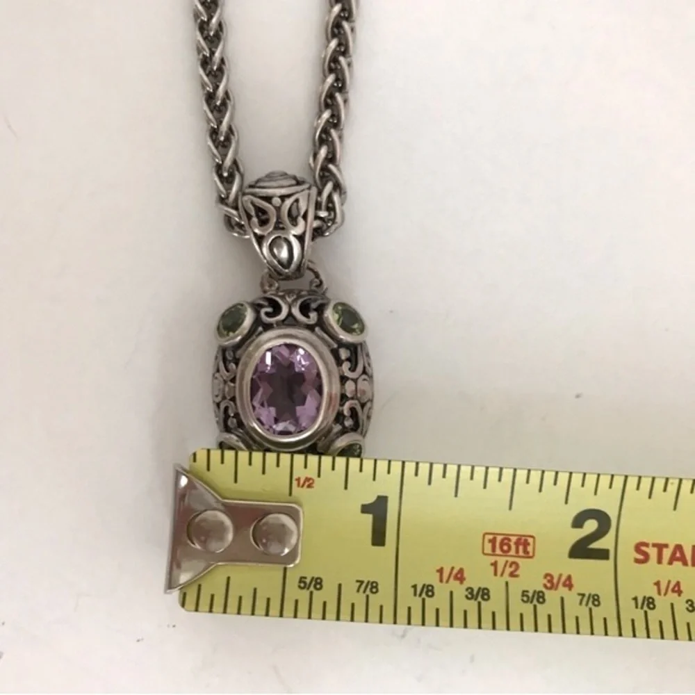 Vintage 925 Italy Amethyst Peridot Filigree Necklace 18